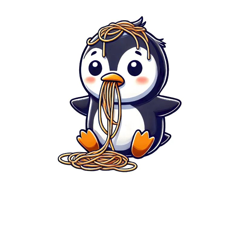 Mignon pingouin spaghetti dessin animé déversement