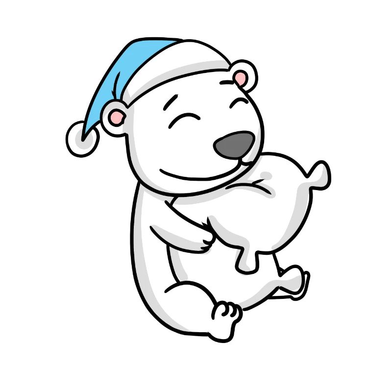 Polar bear with pillow and sleeping cap