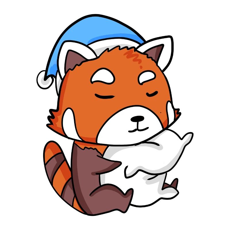 red panda with pillow and sleeping cap