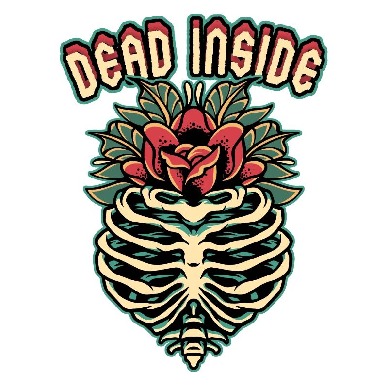 Skelett, Gerippe Dead-Inside, Spruch im Comic-Stil