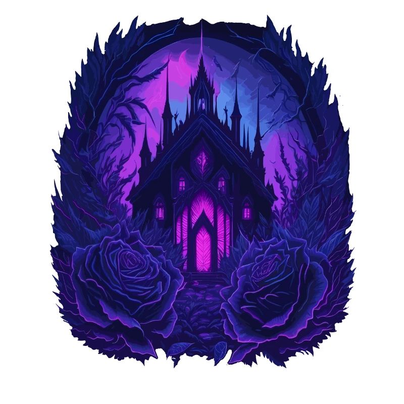 neon gothic gothic castle with roses