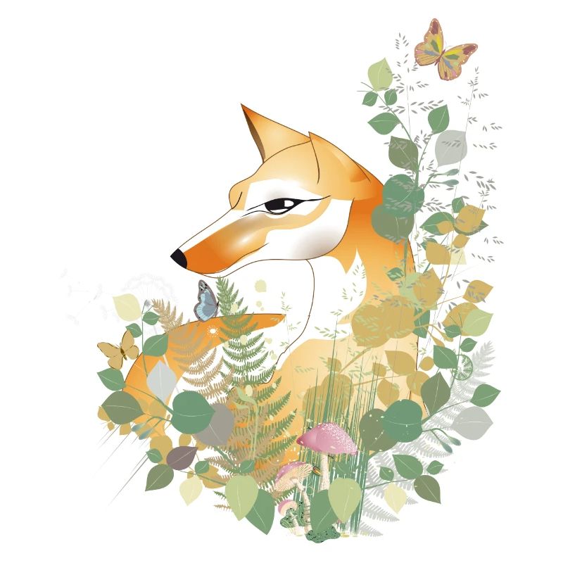 Beau renard dessiné à la main dans la prairie