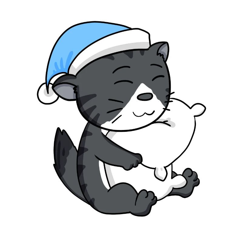 Sleeping Tired - Cat with Pillow and Sleepy Cap