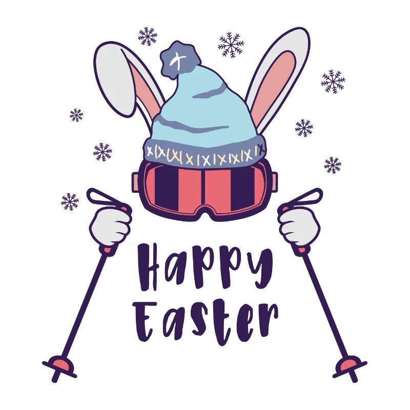 Happy Easter from Skiing Rabbit with ski poles
