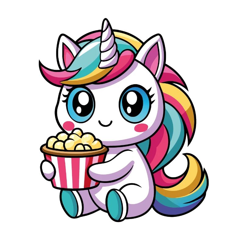 Licorne mignonne avec pop-corn – Style Kawaii
