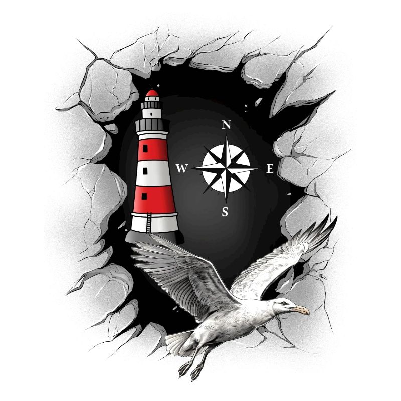 Seagull Lighthouse Compass Maritime Ahoy