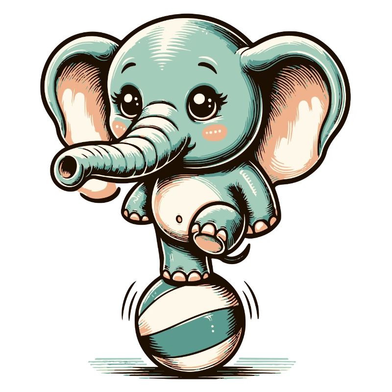 Éléphant de dessin animé mignon sur ballon d’exercice
