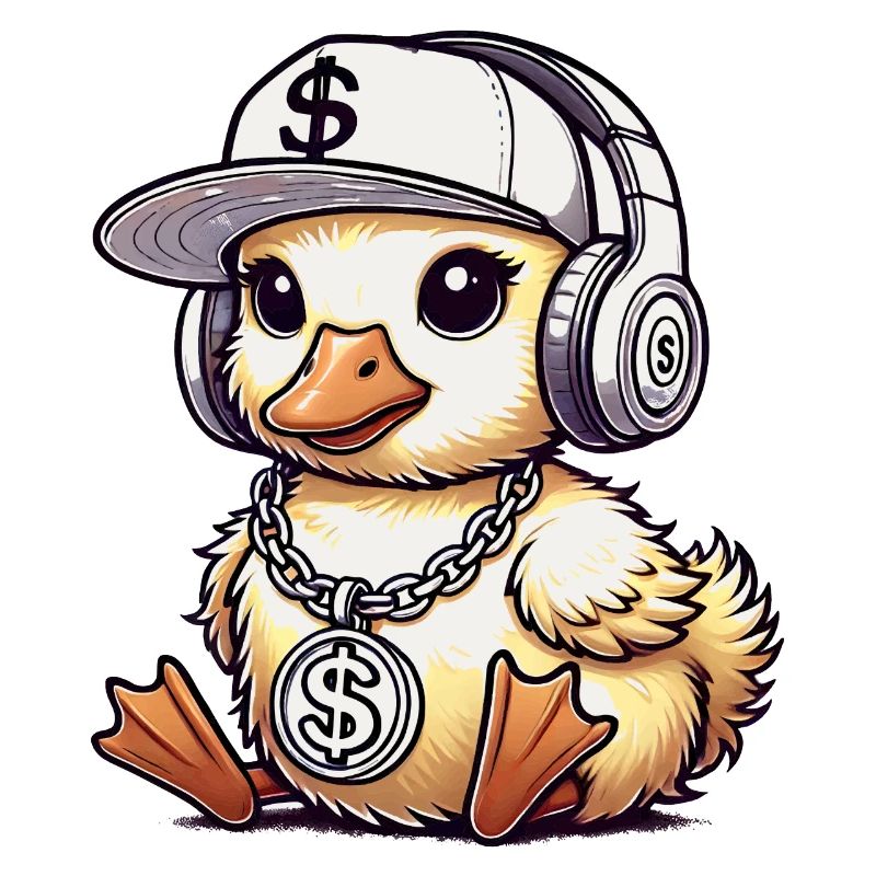funny chick headphone motif with baseball cap & chain