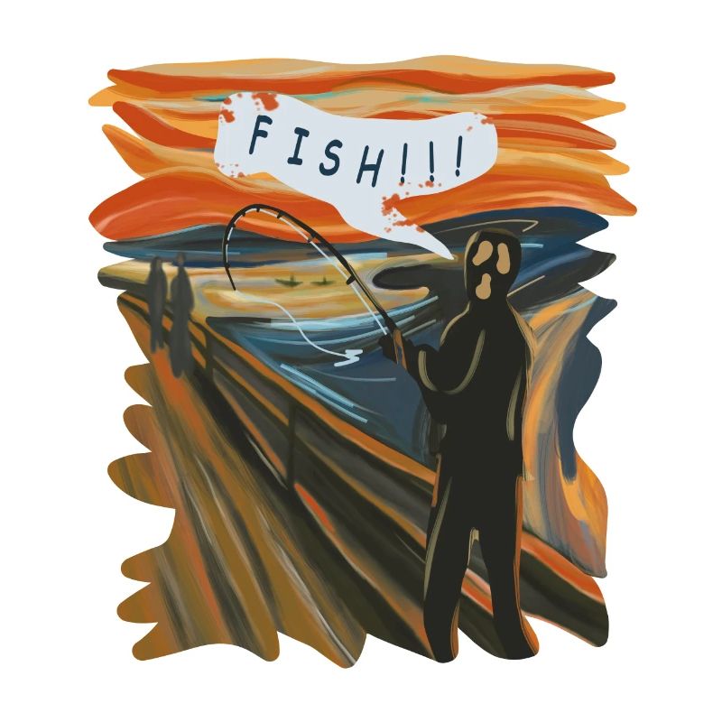 Graphique en éventail d’un pêcheur au coucher du soleil