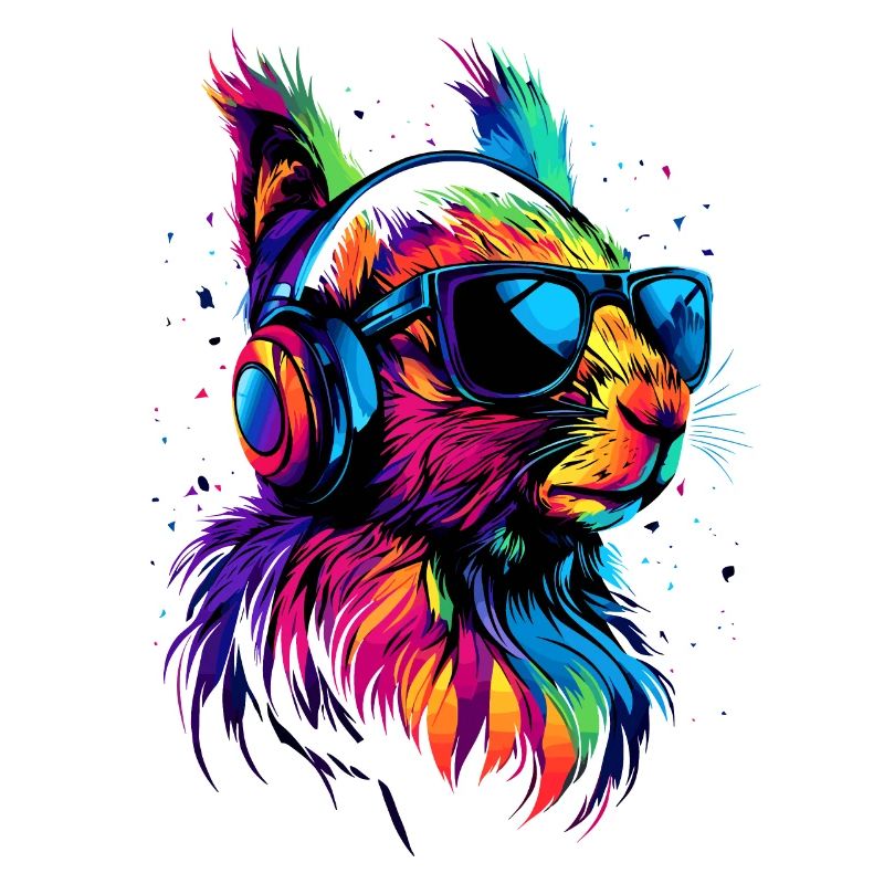 Eichhörnchen Kopfhörer Bunt Popart DJ Eichhörnchen