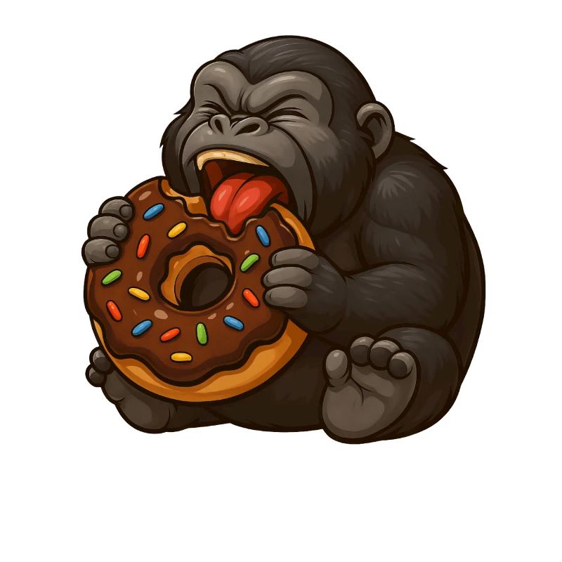 Funny gorilla with donut cartoon candy