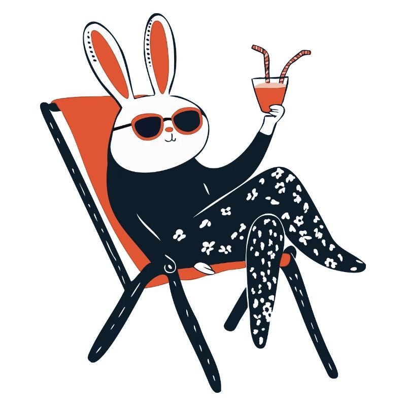Beach Bunny – Chill Rabbit avec ombres et boisson