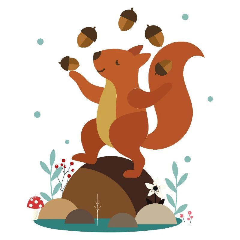 Jonglierendes Eichhörnchen – Lustige Waldszene