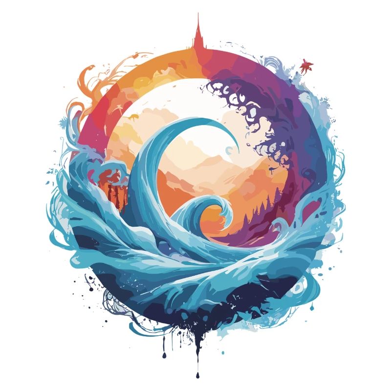 Dynamic wave and moon circle