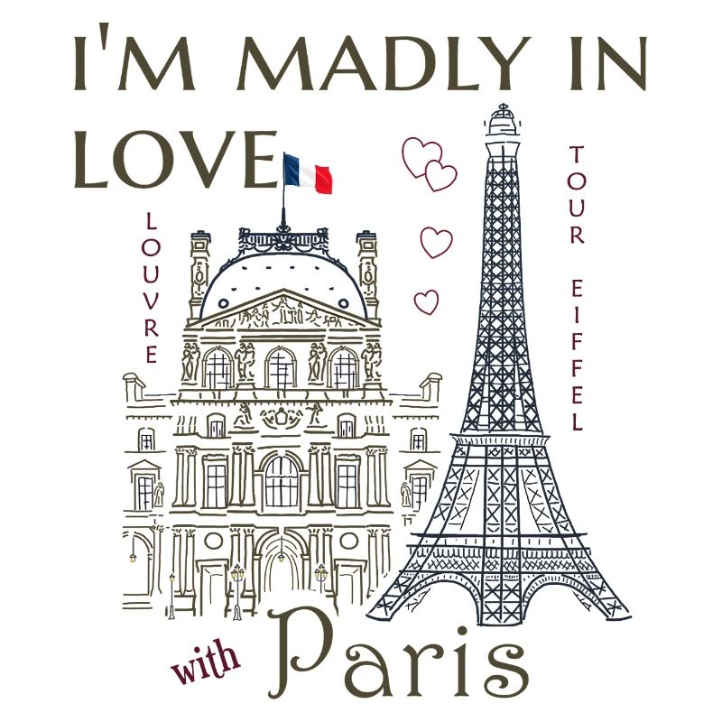 Paris, Louvre and Eiffel Tower Hand Drawn Love