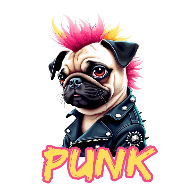 Punk Pug with mohawk and leather jacket for