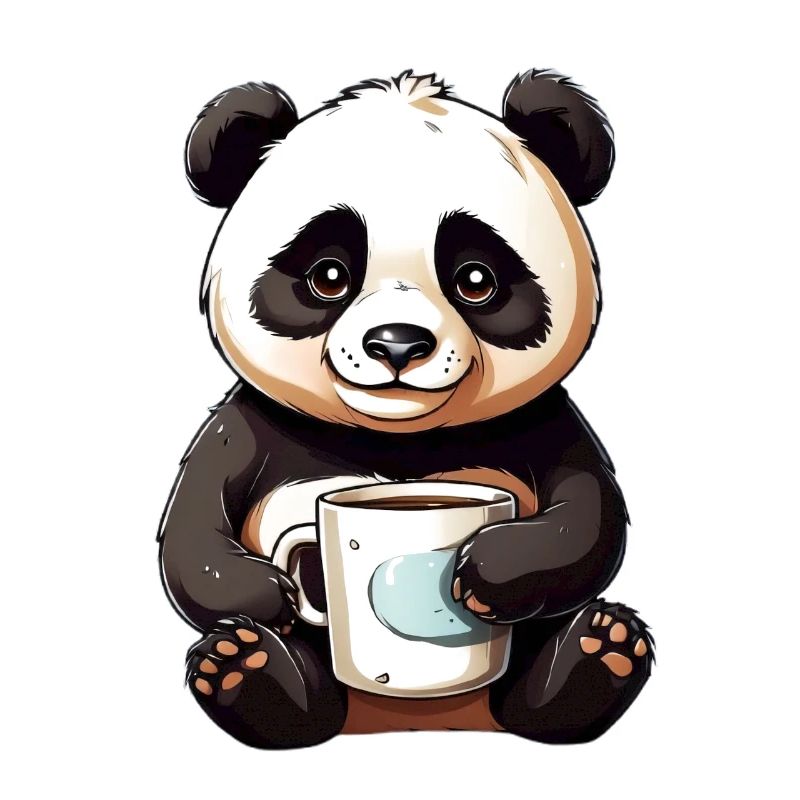 Cuddly panda with coffee cup