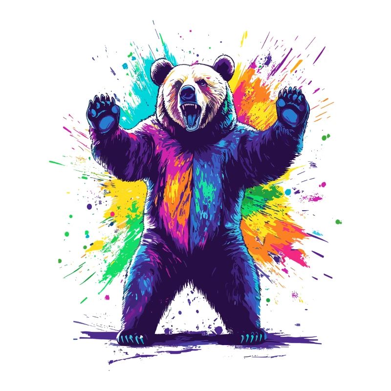 Bär mit bunter Farbexplosion