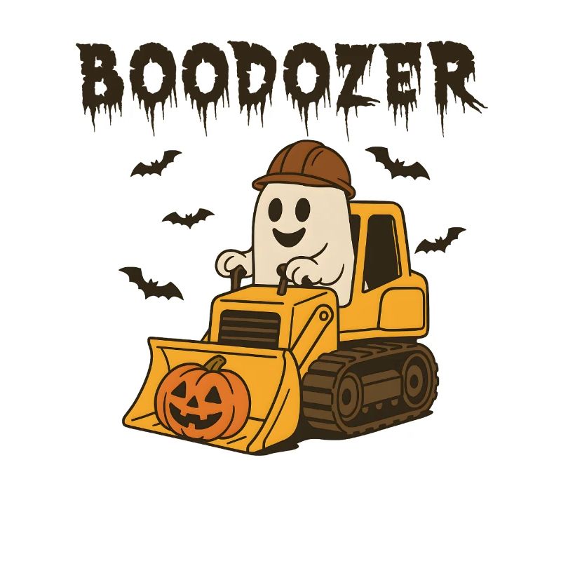 Halloween Ghost on Excavator with Pumpkin