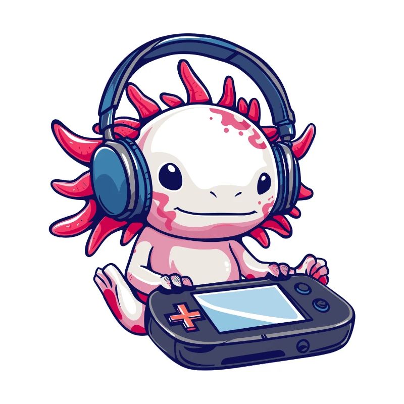 Axolotl mit Kopfhörern und Gaming-Controller