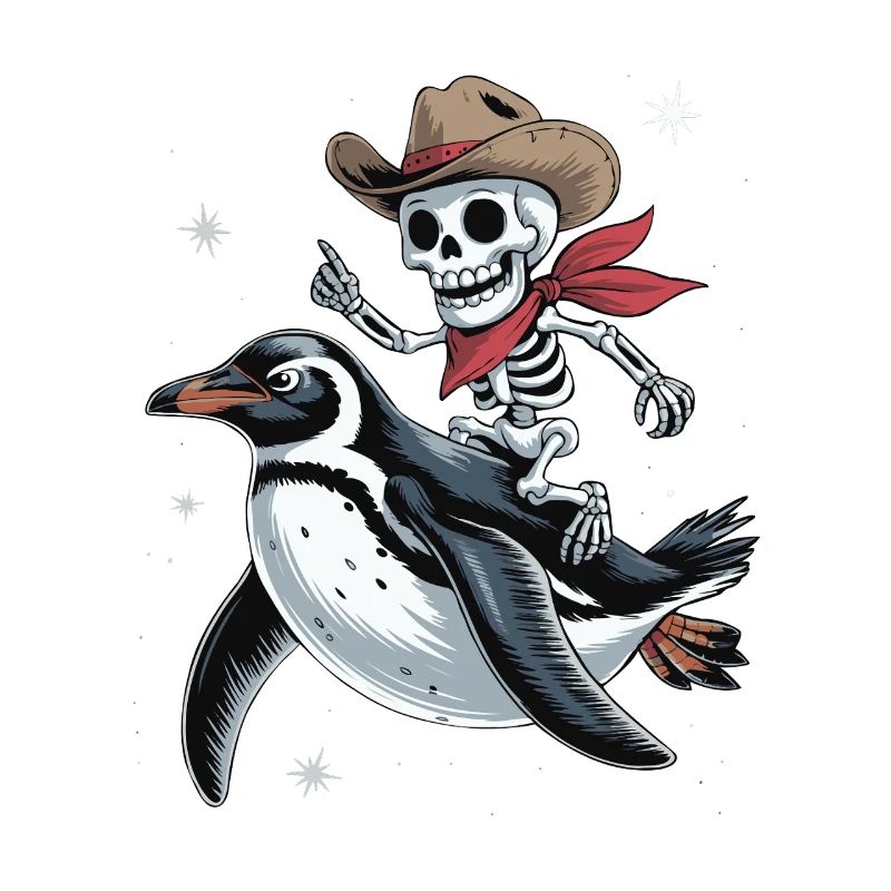Pingouin câlin avec cavalier de crâne