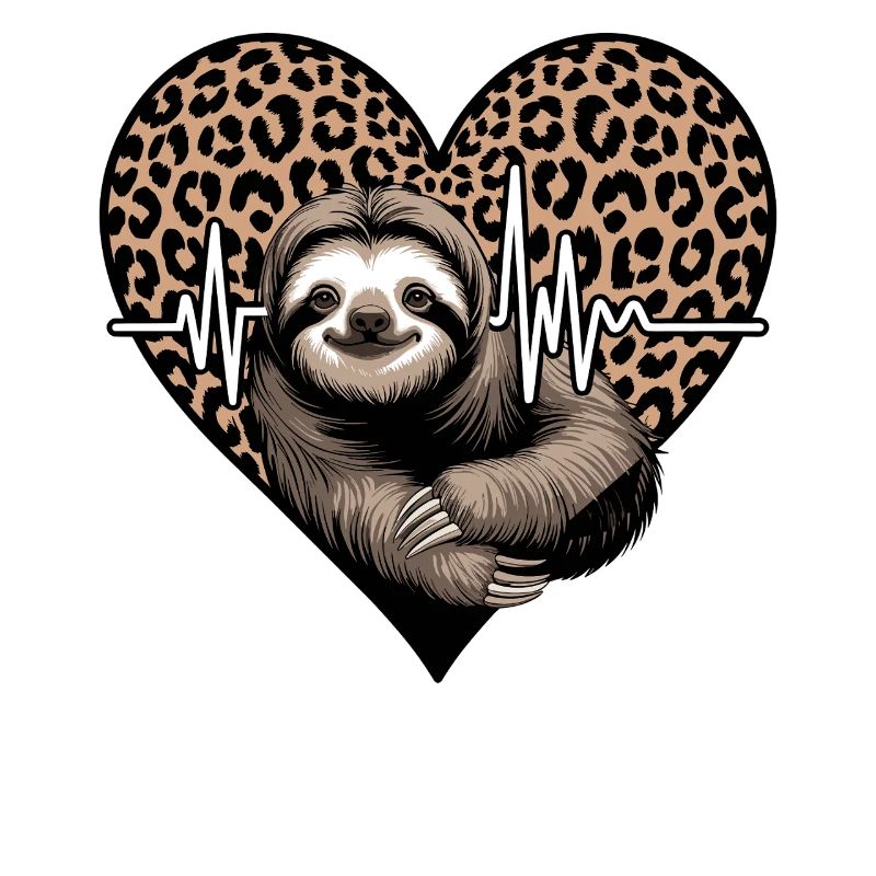 Casual Sloth Heart Leopard Pattern