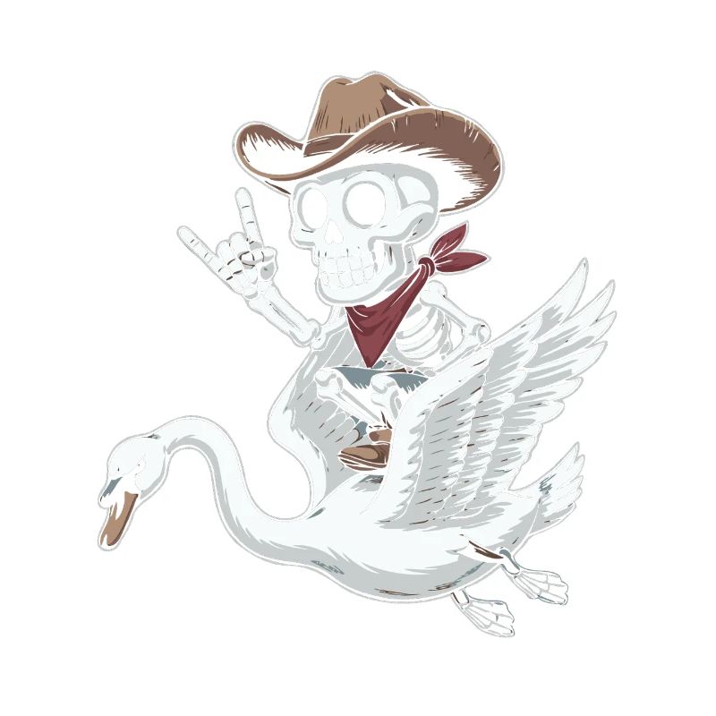 Skeleton cowboy on swan