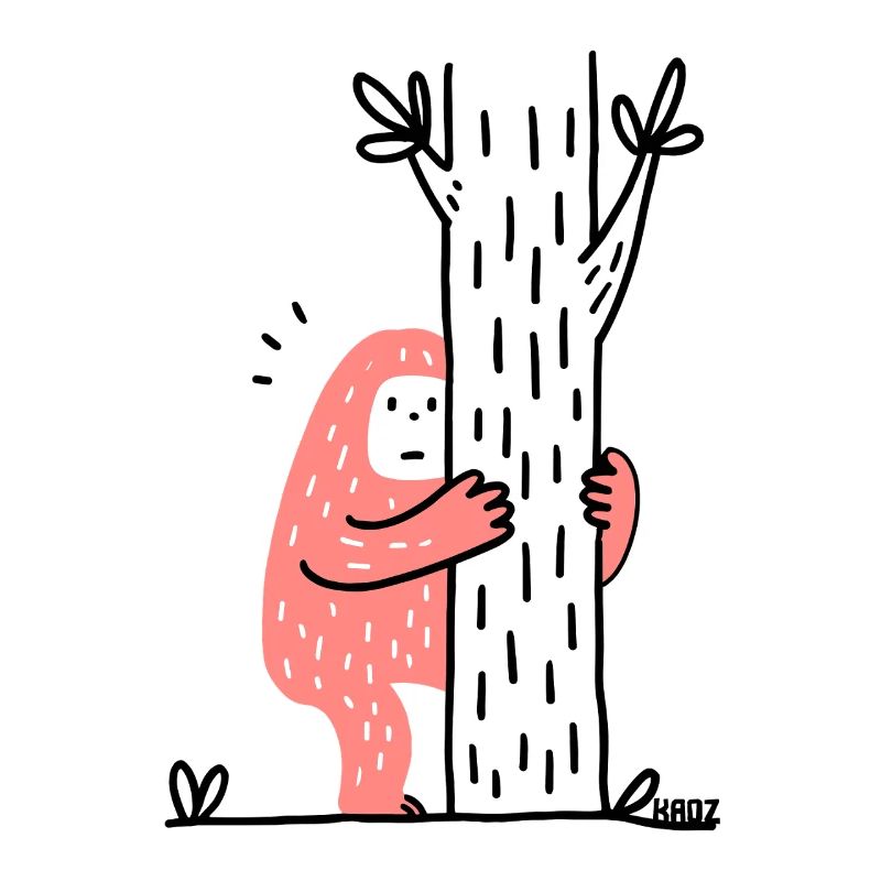 Funny Bigfoot hugging a tree