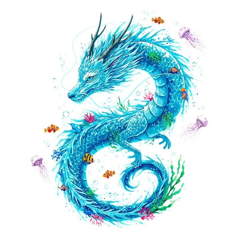 Dragon d’eau avec des créatures marines