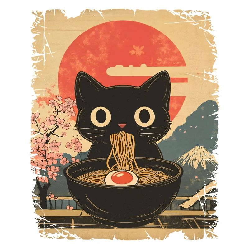 Cat Eats Ramen - style vintage