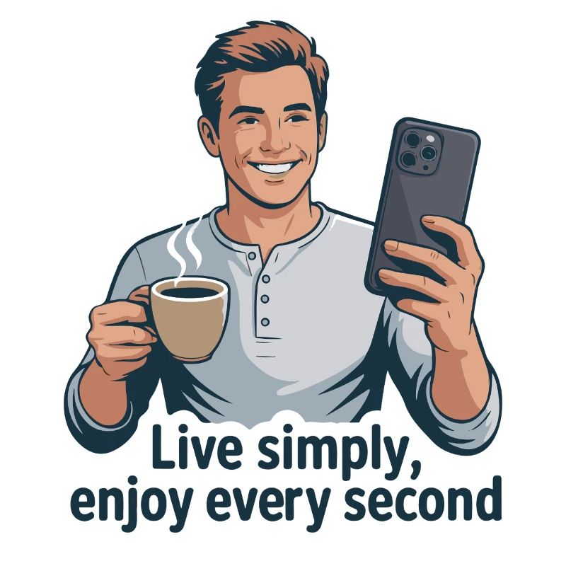 Vivre simplement café selfie illustration