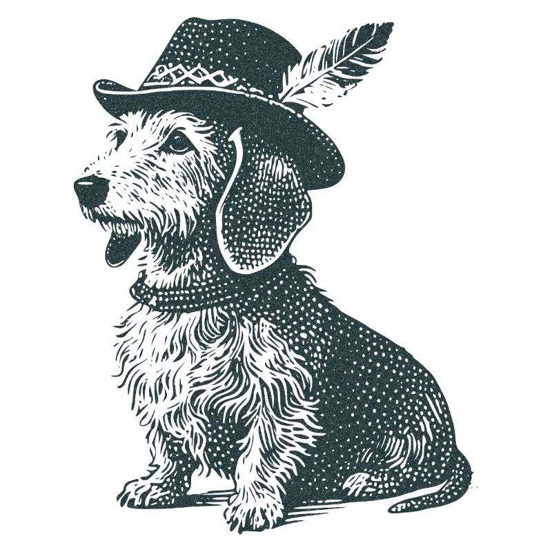 Wire-haired dachshund with hat