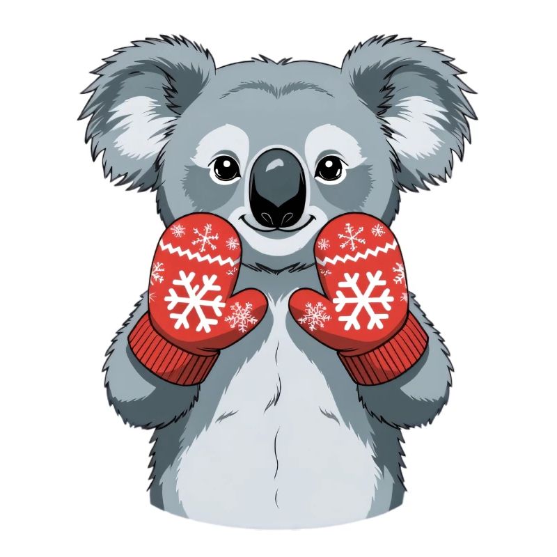 Winter koala with red gloves