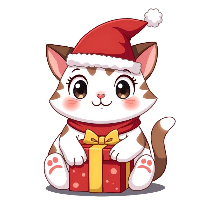 Chat mignon Noël avec cadeau