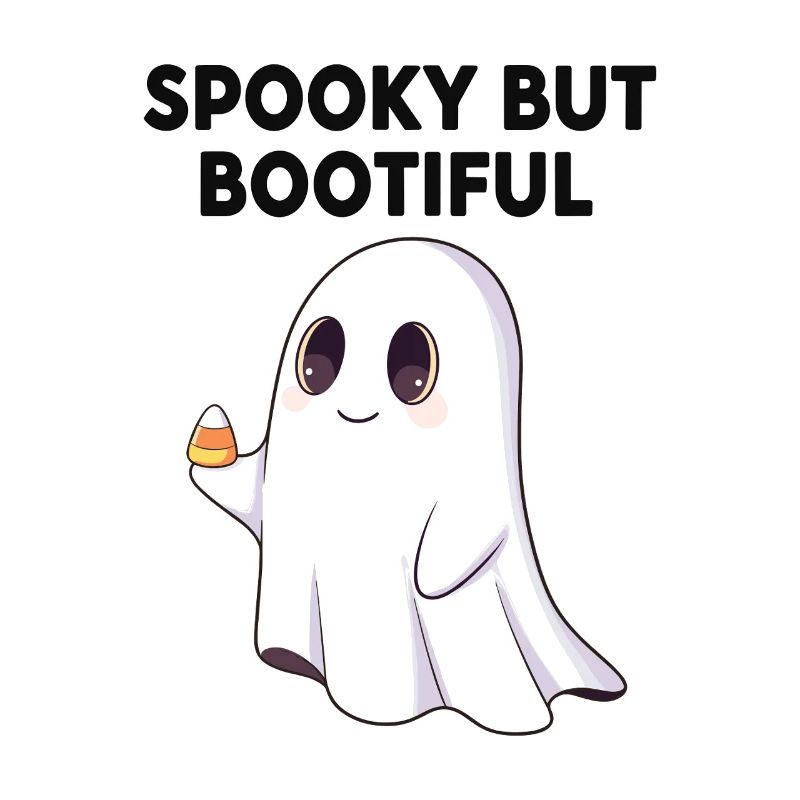 Spooky But Bootiful Cute Ghost Holding Candy Corn 