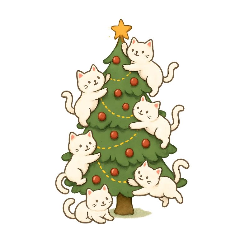 Cat Christmas Tree Whimsy, Kittens 