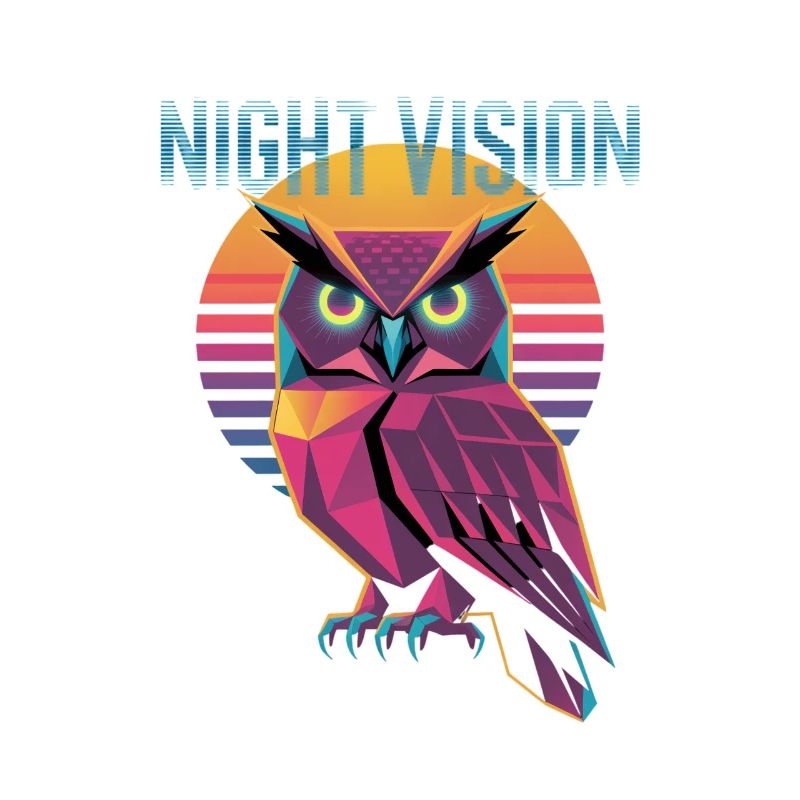 Night Vision Owl Retro Synthwave Sunset
