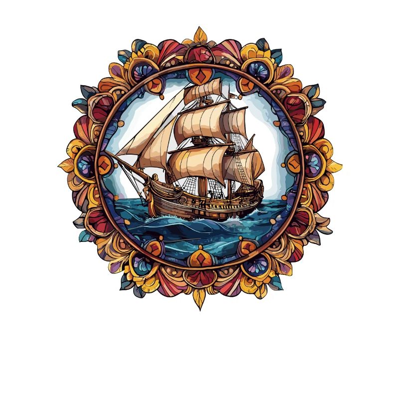 Sailing ship in ornamental frame