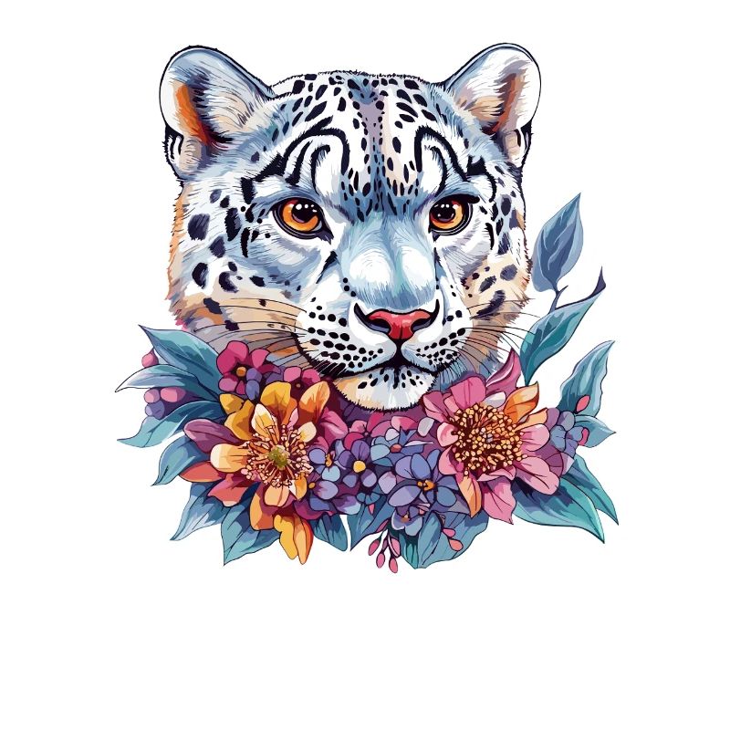 Tête de léopard avec couronne de fleurs