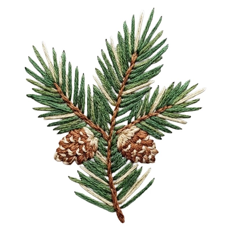 Branche de Noël brodée – vert subtil (imprimé)