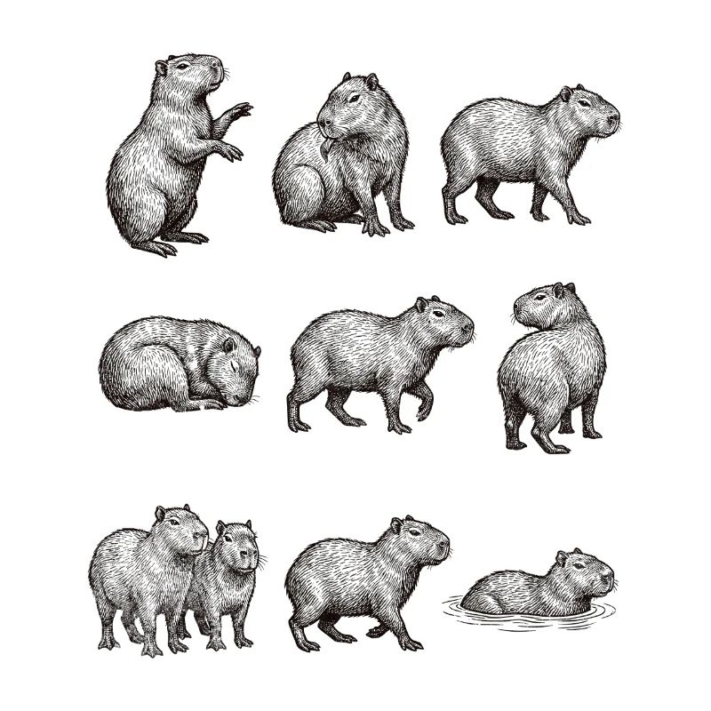 Capybara silhouettes in forest design