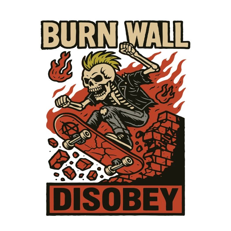 Burning Wall Skater Skeleton