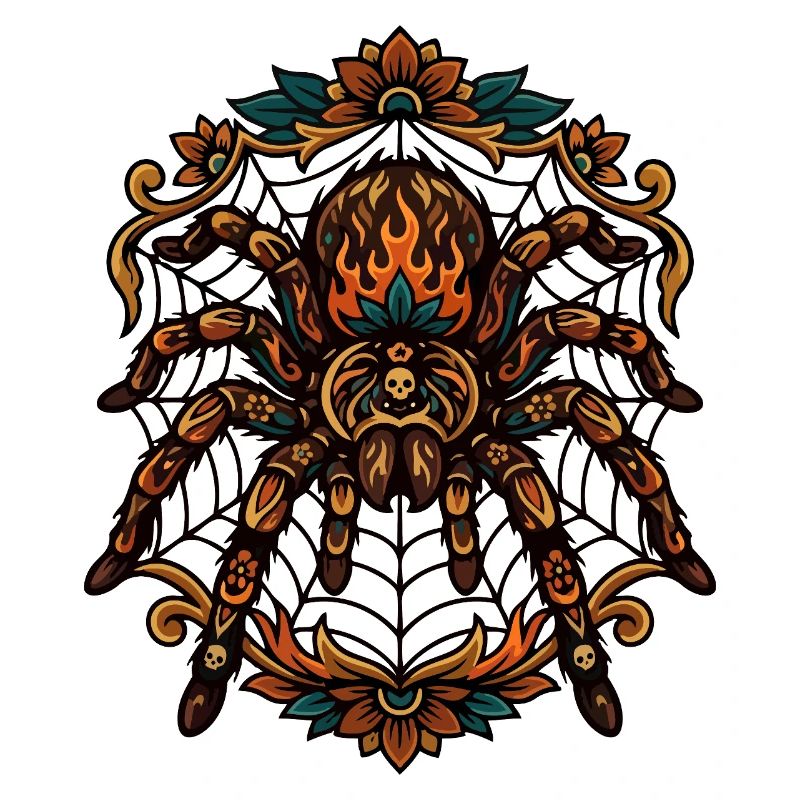 Tarantula Fire Flames Spider Web Pattern Motif