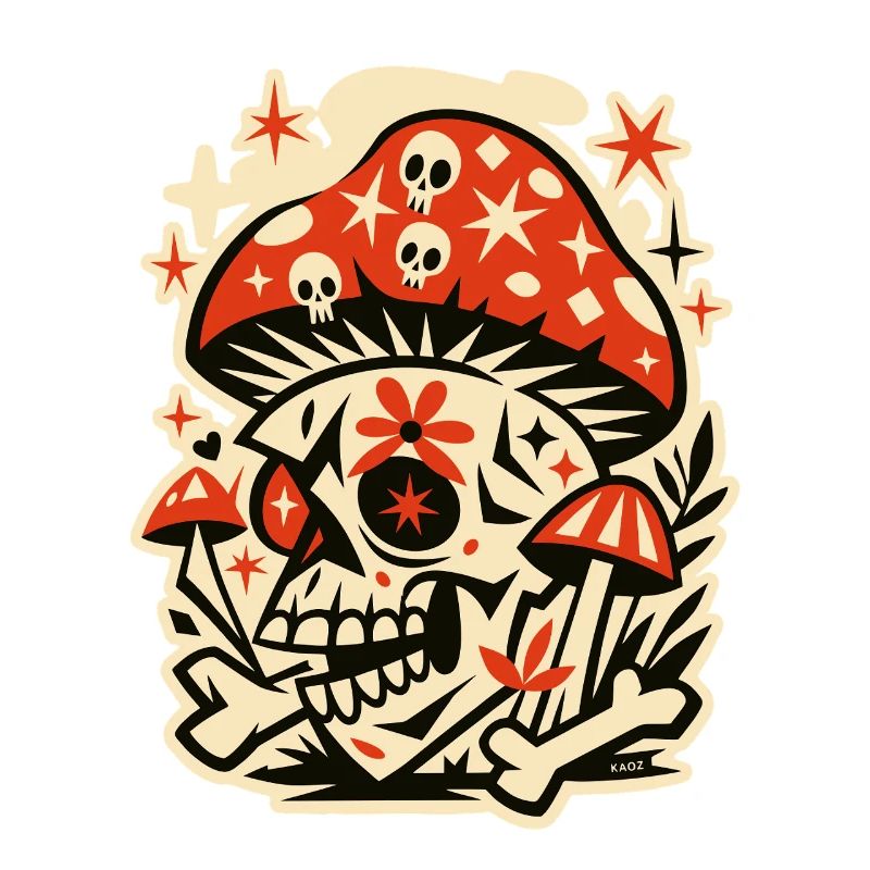 Mushroom Skull Retro Psychedelia