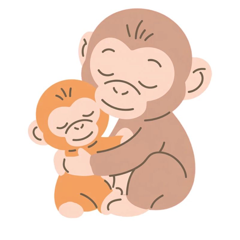 Les singes s’embrassent : Mère et Bébé