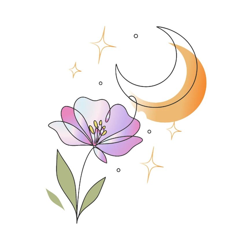Fleur avec illustration en lignes de lune