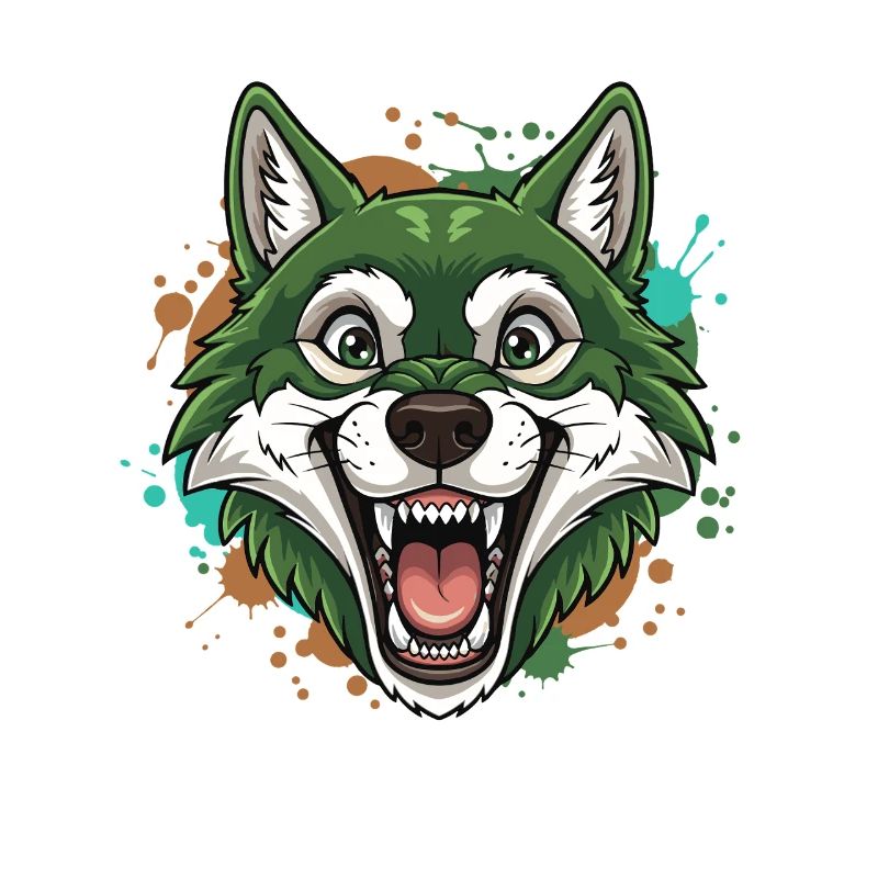 Grüner Wolf mit Farbspritzern