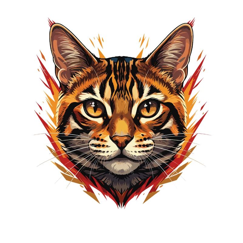Flame Cat Head with Fire Accents