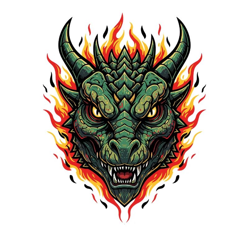 Flames Dragon Head Fire Illustration