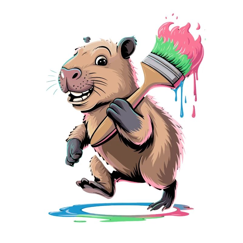  Lustiges Capybara mit Buntem Pinsel Farbkleckse